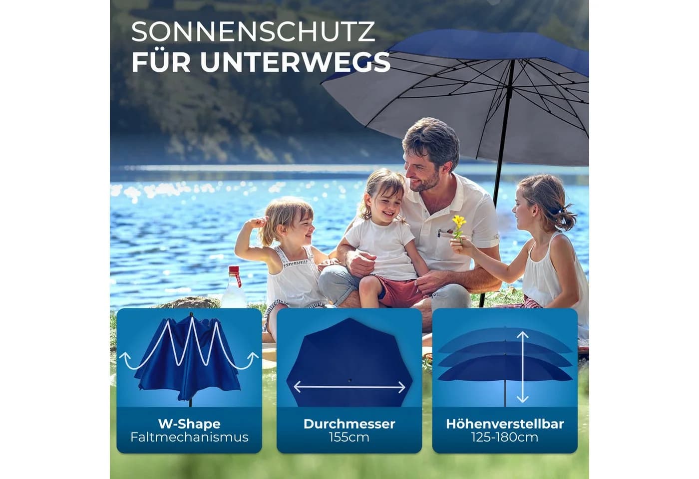 Styngard Reise-Sonnenschirm Nizza Blau UV50+ Faltbar - Bild 4