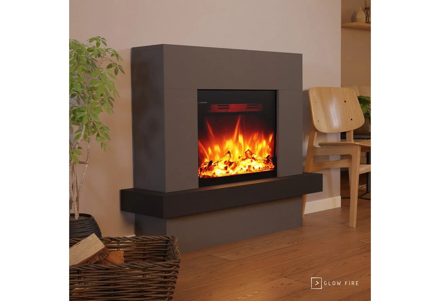 GLOW FIRE Elektrokamin PANDORA Grau/Weiß mit Heizung & LED-Flammeneffekt