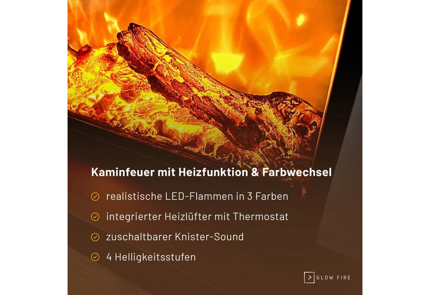 GLOW FIRE Elektrokamin PANDORA Grau/Weiß mit Heizung & LED-Flammeneffekt - Bild 3
