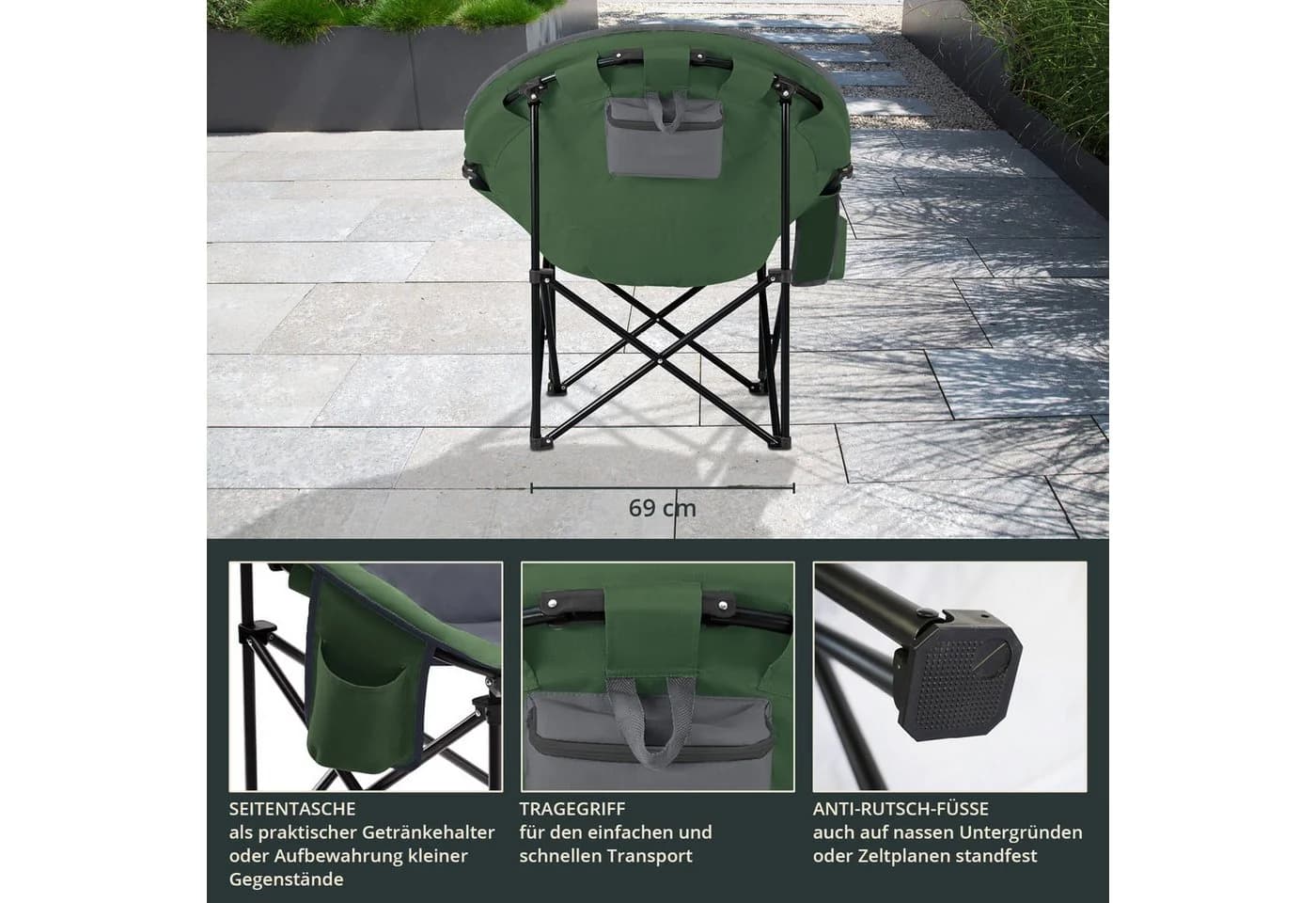 Skandika Moonchair Sirkka Campingstuhl klappbar grün mit Kühlfach - Bild 3