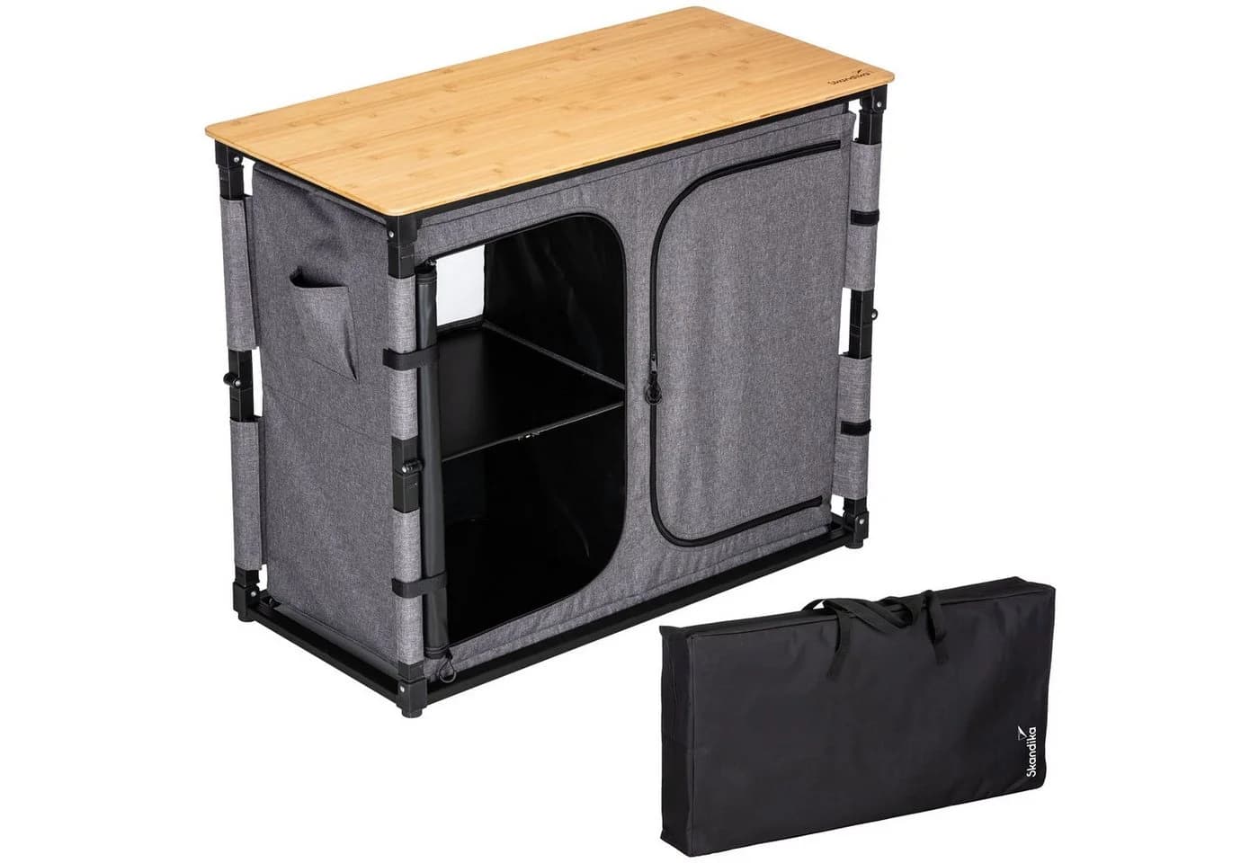 Skandika Campingschrank Triabo Bambus Arbeitsplatte Klappbar Schwarz - Bild 2