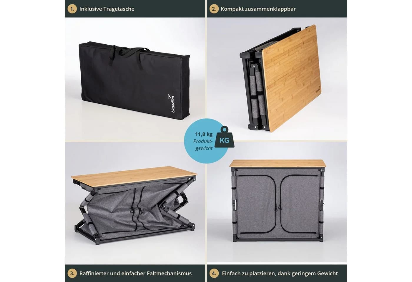 Skandika Campingschrank Triabo Bambus Arbeitsplatte Klappbar Schwarz - Bild 3