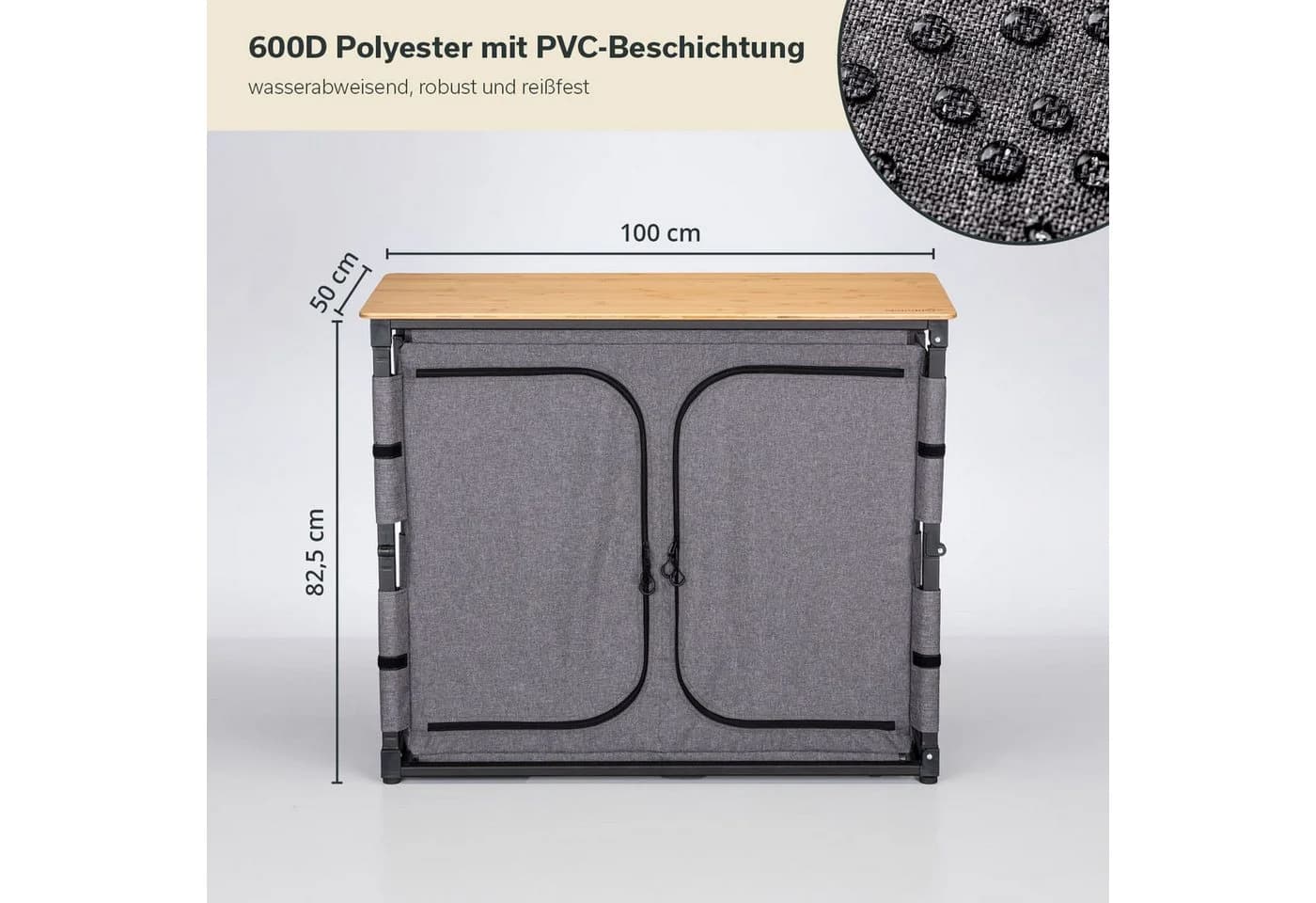 Skandika Campingschrank Triabo Bambus Arbeitsplatte Klappbar Schwarz - Bild 4