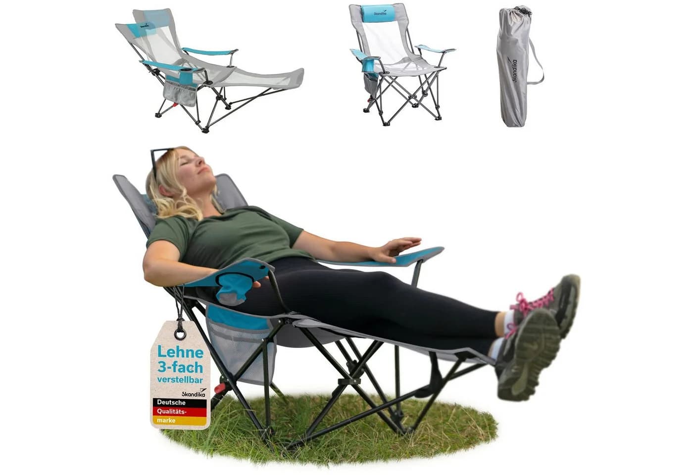 Skandika Campingstuhl Toras grau/blau mit Fußablage & Kopfkissen - Bild 2