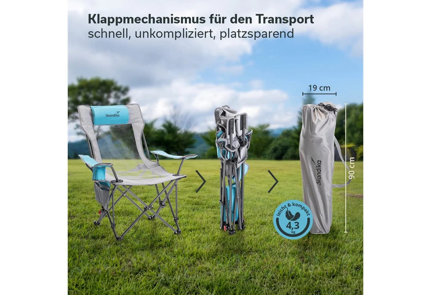 Skandika Campingstuhl Toras grau/blau mit Fußablage & Kopfkissen - Bild 4