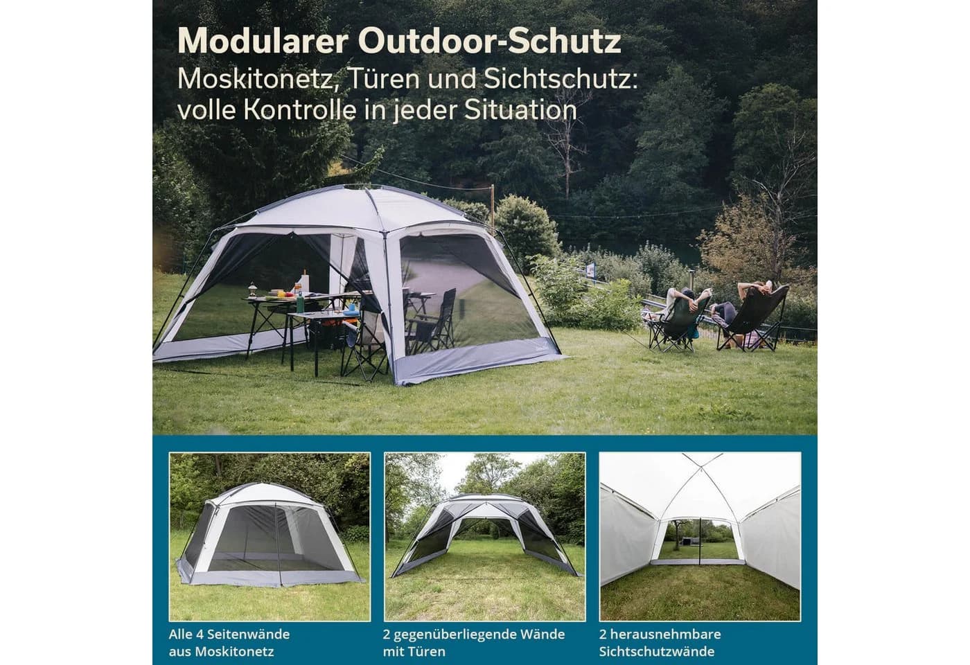 Skandika Pavillon Fortun Outdoor Shelter Grau mit Moskitonetz