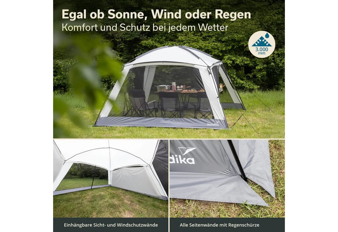 Skandika Pavillon Fortun Outdoor Shelter Grau mit Moskitonetz - Bild 3
