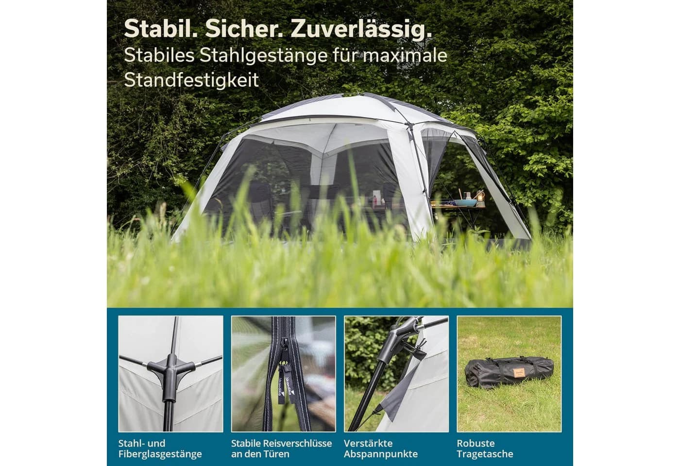 Skandika Pavillon Fortun Outdoor Shelter Grau mit Moskitonetz - Bild 4