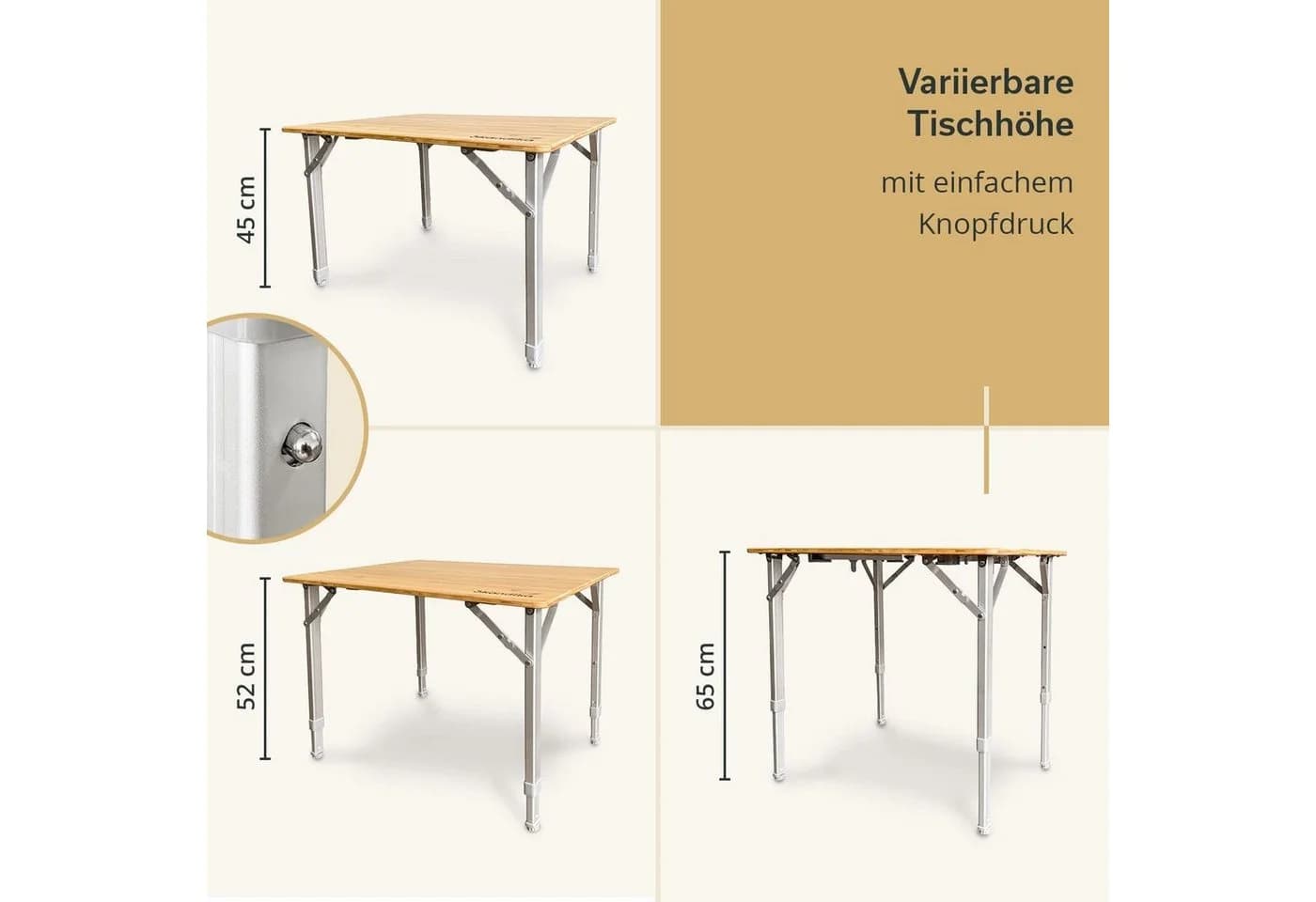 Skandika Campingtisch Tolja Bambus Falttisch mit Netzablage - Bild 3