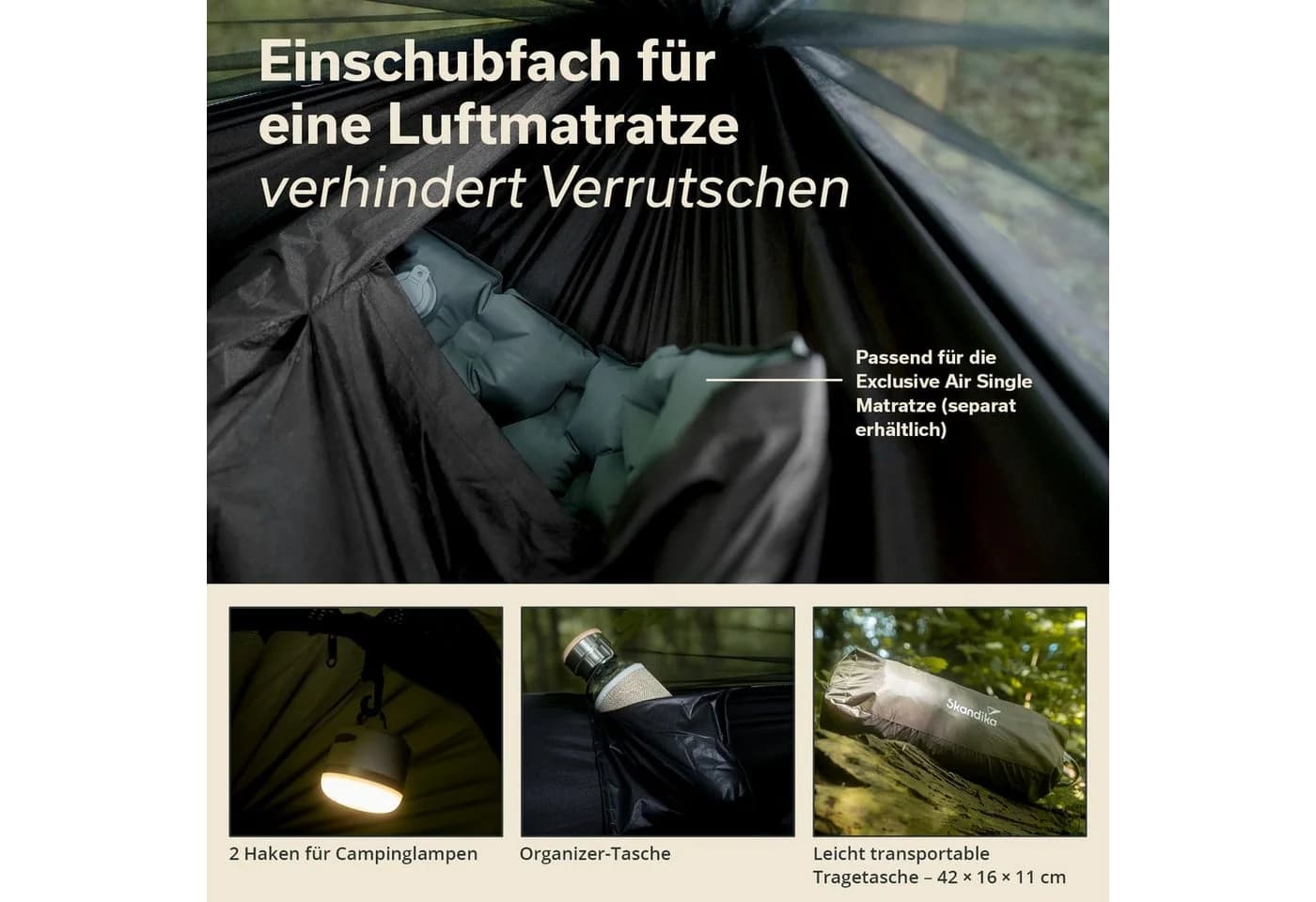 Skandika Hängemattenzelt Rian Ultraleicht 1 Person Grün - Bild 3
