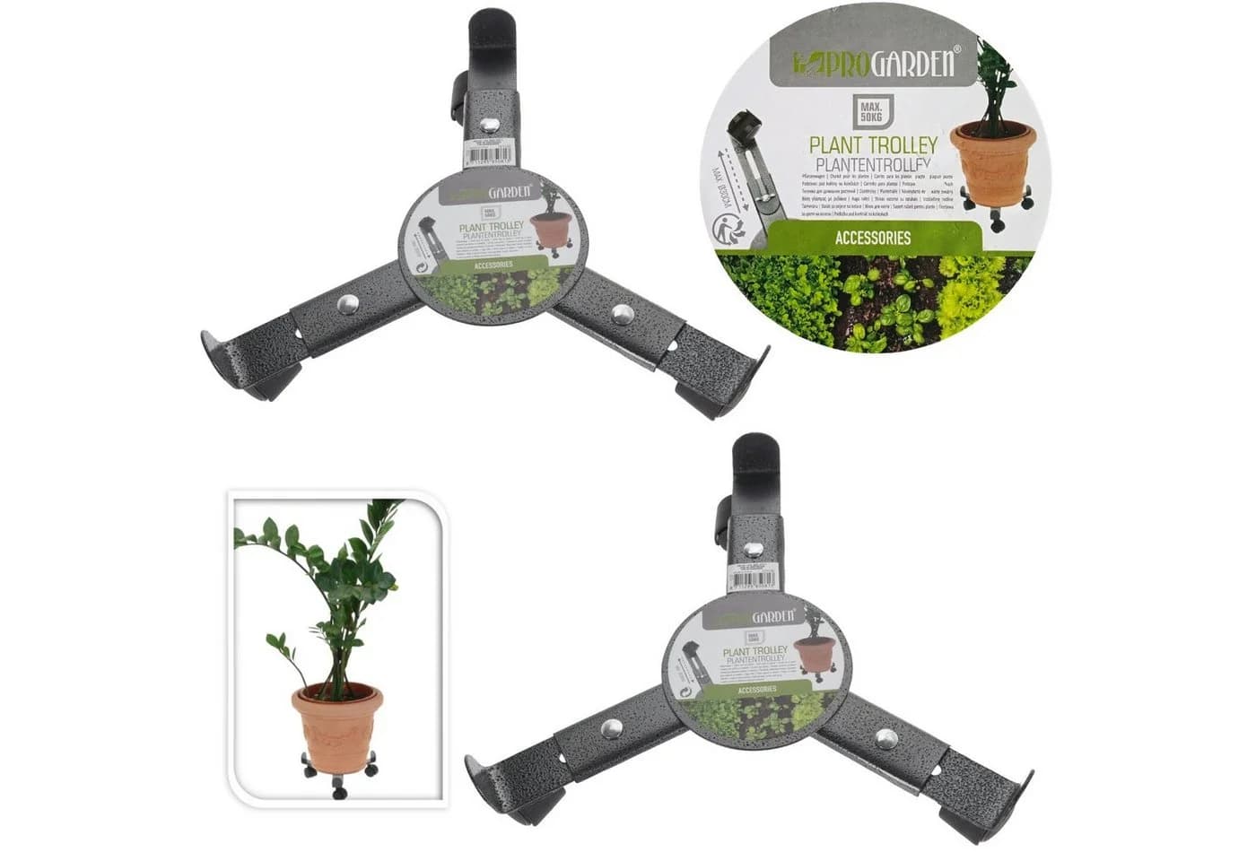 Progarden Pflanzenroller 2er Set Metall Grau 360° Rollen bis 50 kg - Bild 2