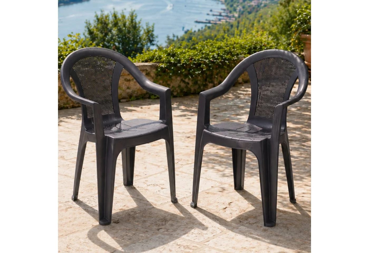 Progarden Stapelstuhl Gartenstuhl Kunststoff Anthrazit Stapelbar 2 er Set - Bild 2