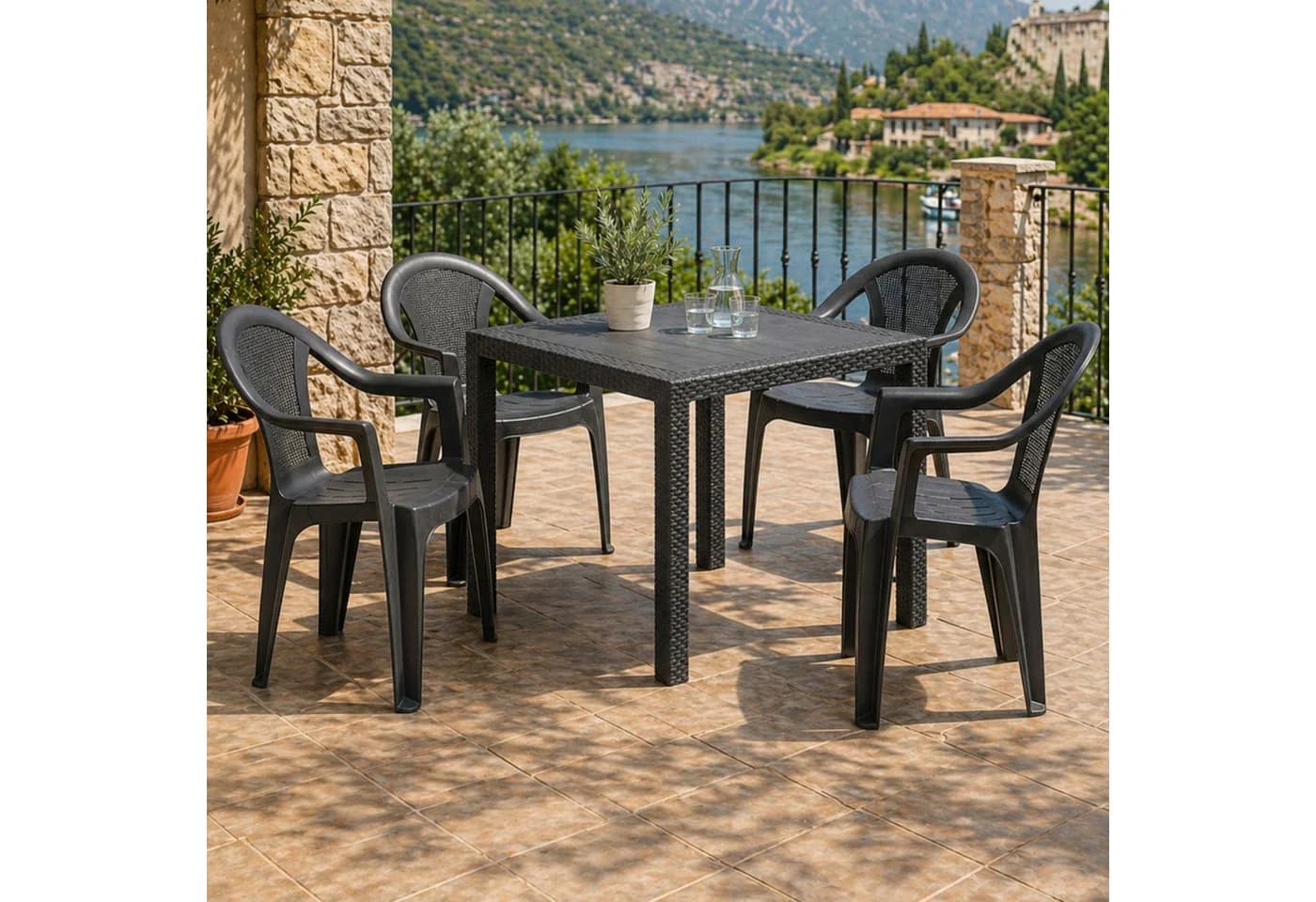 Progarden Garten-Essgruppe 5-tlg. Anthrazit Kunststoff Rattan-Optik - Bild 2
