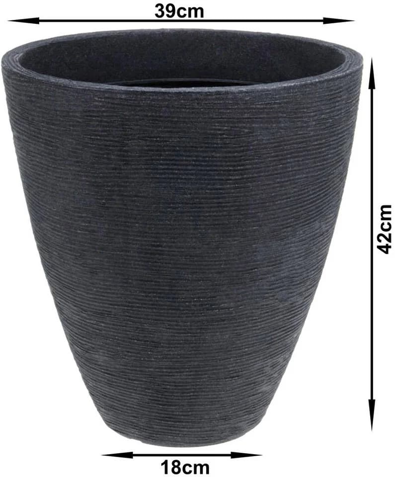 Koopman Blumentopf Kunststoff Anthrazit Geriffelt