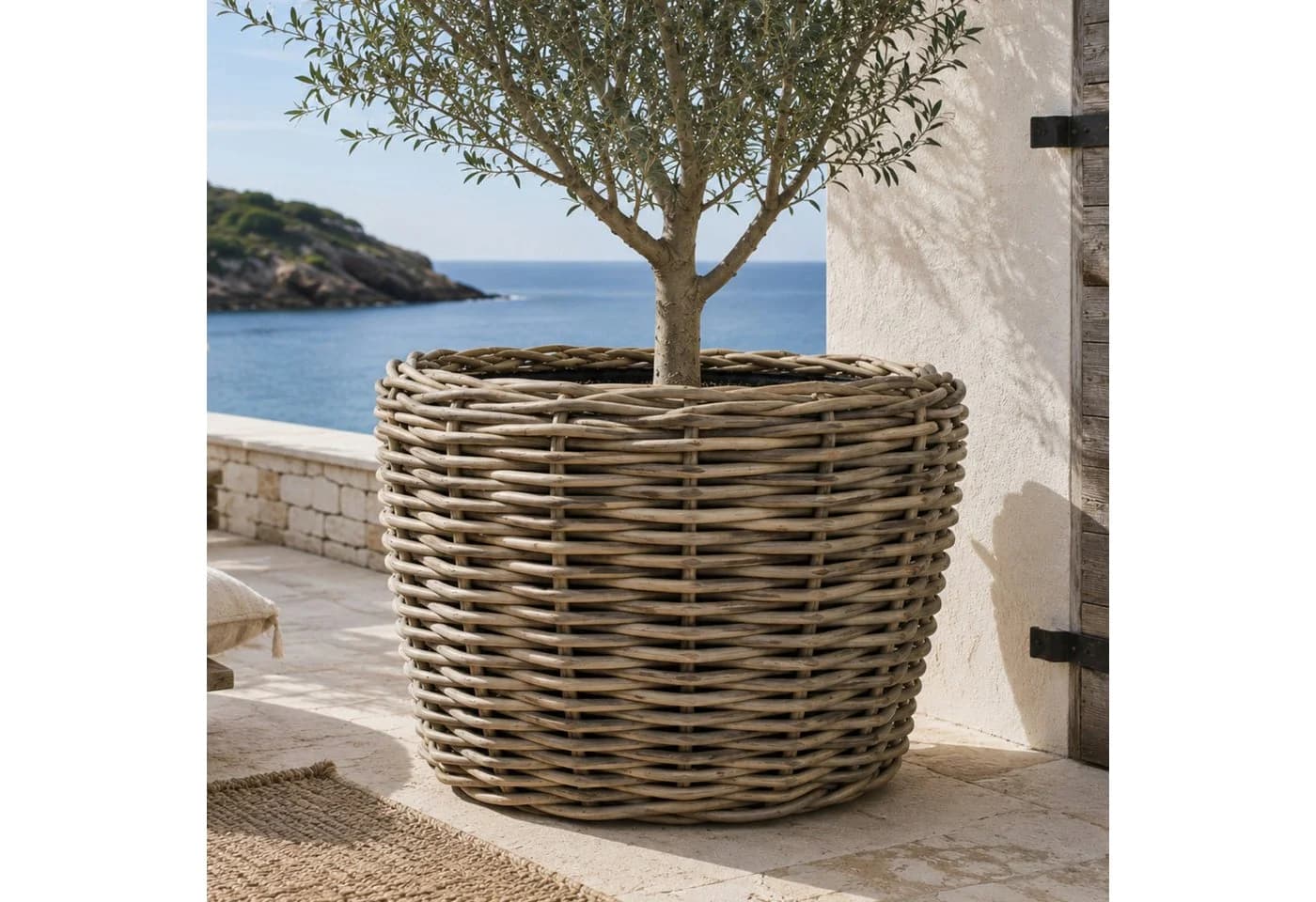Van der Leeden Blumentopf 130L Pflanzkorb Rattan 83x59cm Drypot - Bild 2