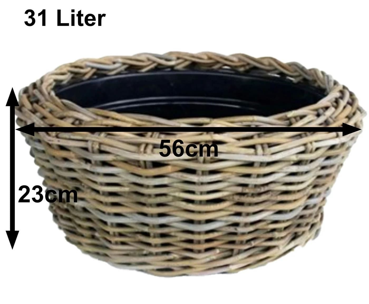 Blumentopf Sylter Korb, Rattan und Kunststoff, Braun und Schwarz - Bild 3