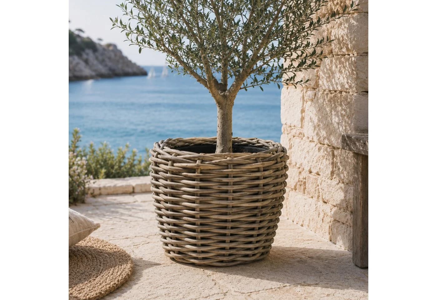 Van der Leeden Pflanzkorb Rattan Braun 60L Indoor Outdoor - Bild 2