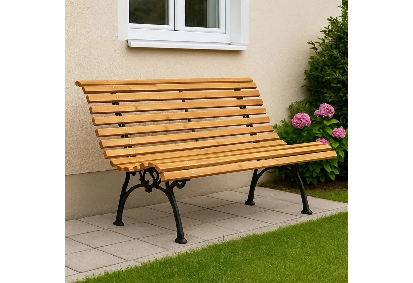 Koopman Gartenbank Parkbank Holz Metall Braun/Schwarz 2-Sitzer