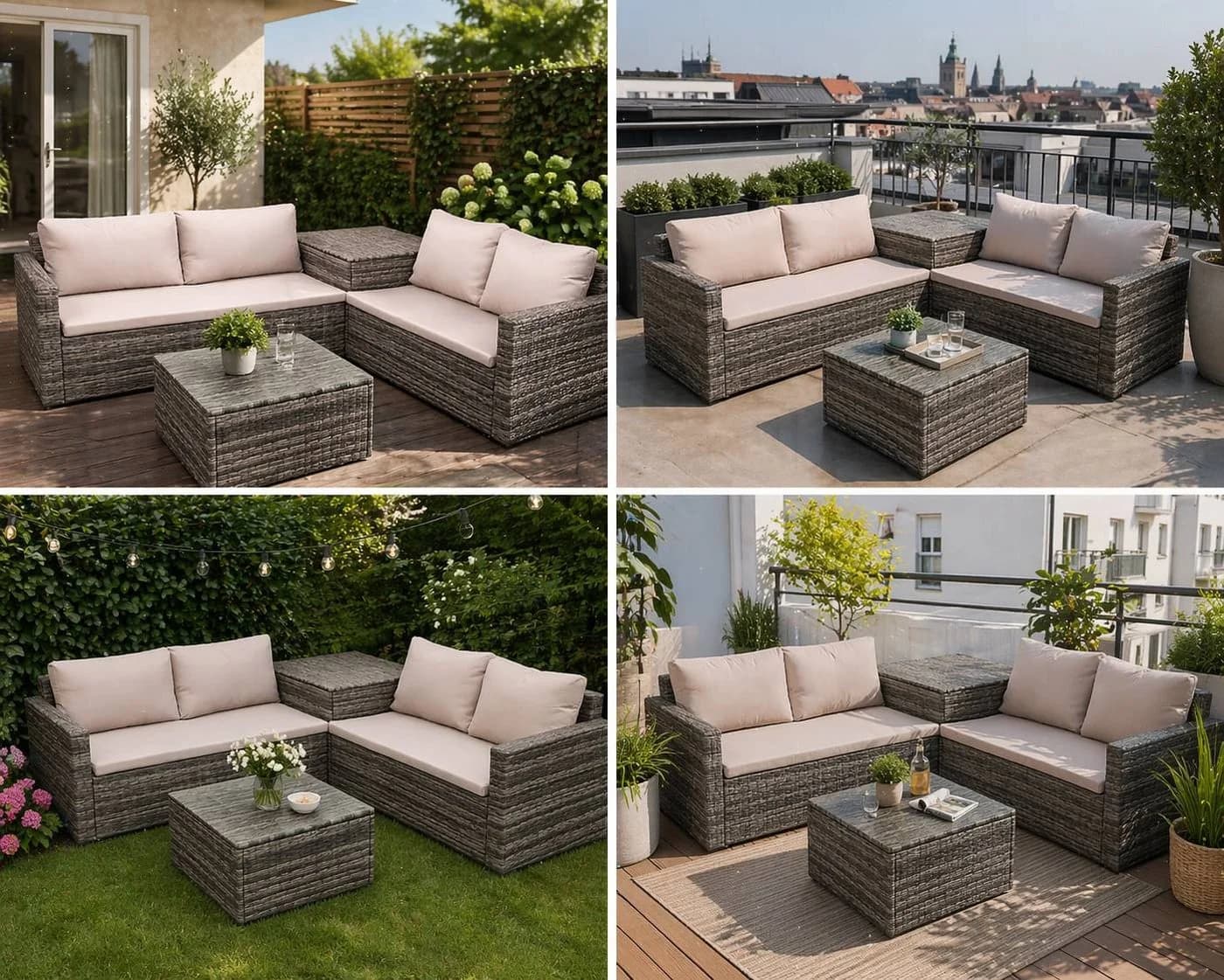 TEICO GROUP Gartenlounge-Set Polyrattan Beige mit Kissenbox - Bild 3