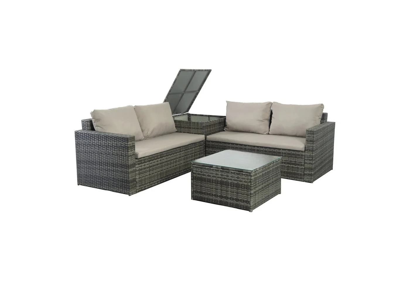 TEICO GROUP Gartenlounge-Set Polyrattan Beige mit Kissenbox - Bild 4