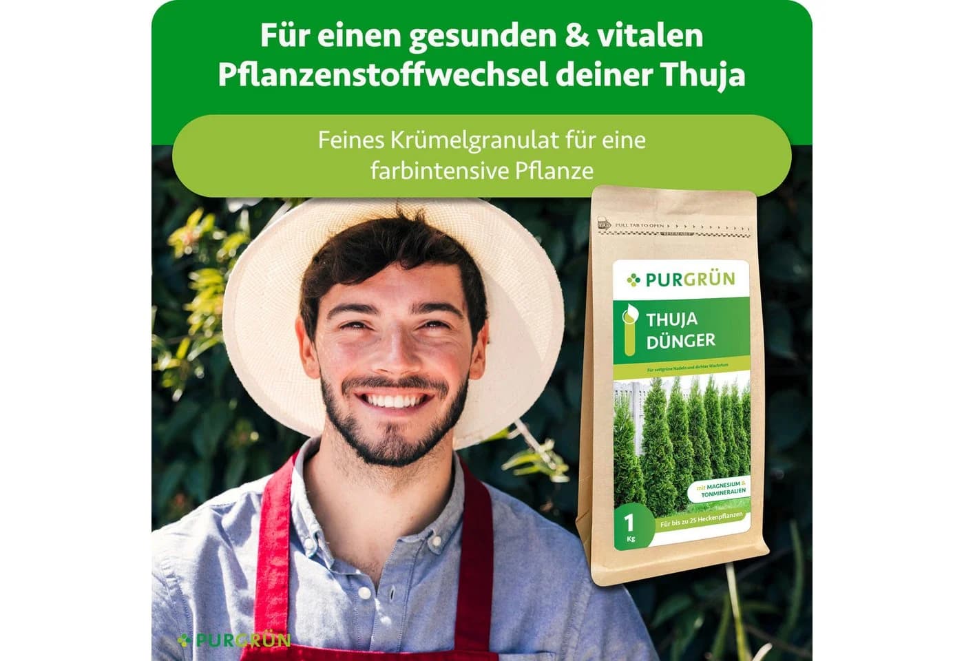 Purgrün Thuja Dünger 1 kg NPK 9+4+8 Granulat für sattgrüne Hecken