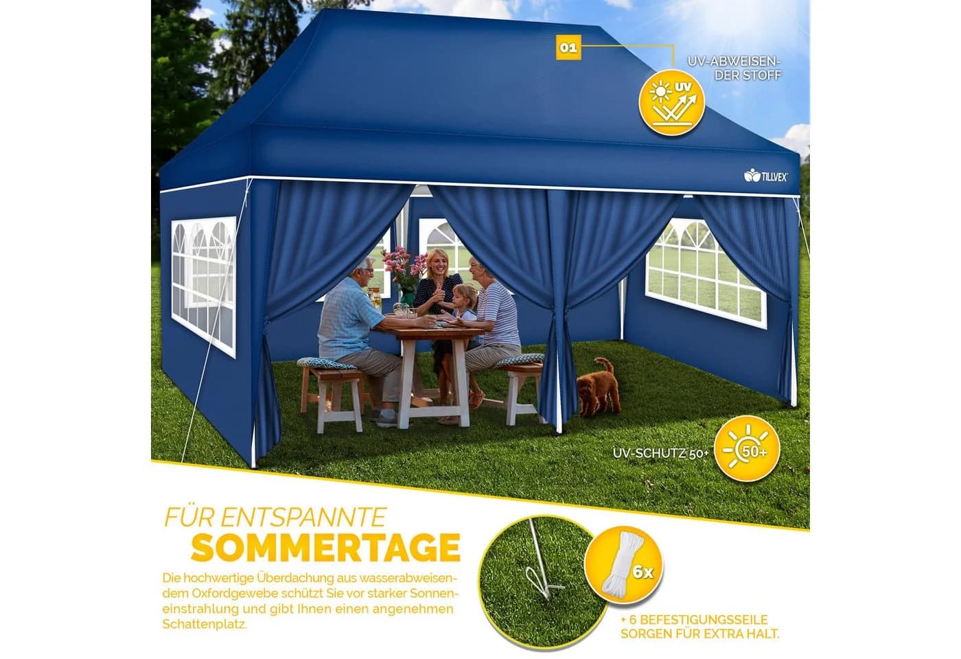 tillvex Pavillon 3x6m Wasserdicht Blau UV-Schutz - Bild 3