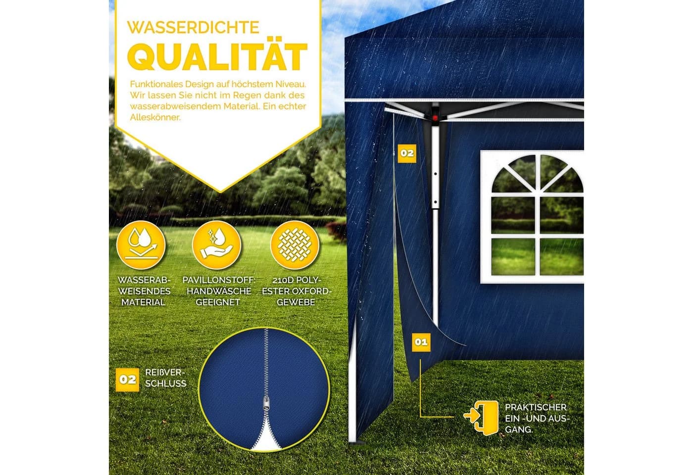 tillvex Pavillon 3x6m Wasserdicht Blau UV-Schutz - Bild 5