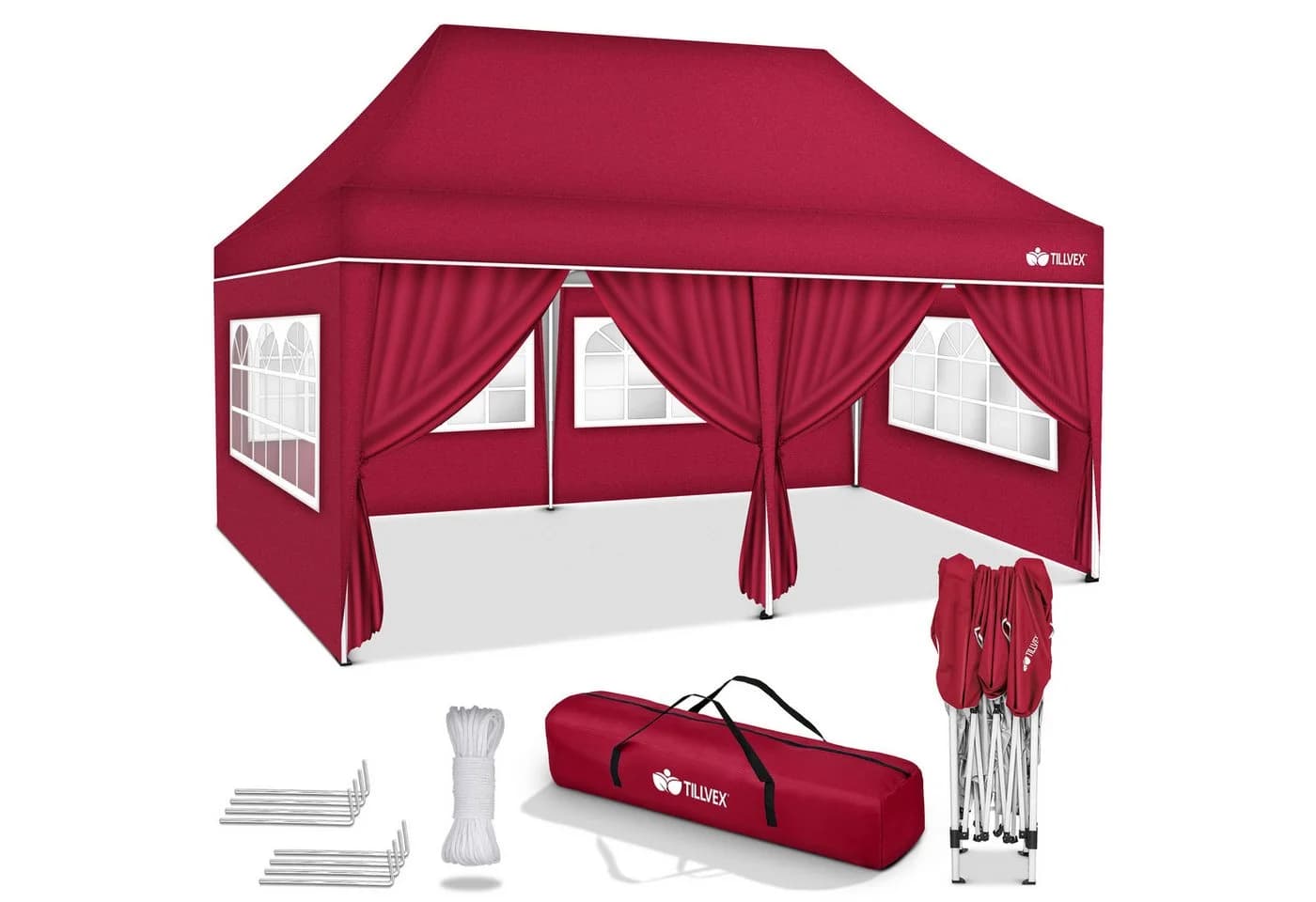 tillvex Pavillon 3x6m wasserdicht rot mit UV-Schutz - Bild 2