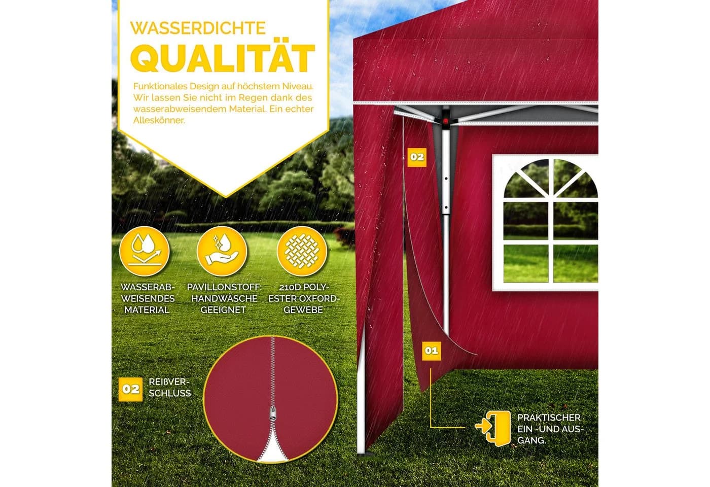 tillvex Pavillon 3x6m wasserdicht rot mit UV-Schutz - Bild 5