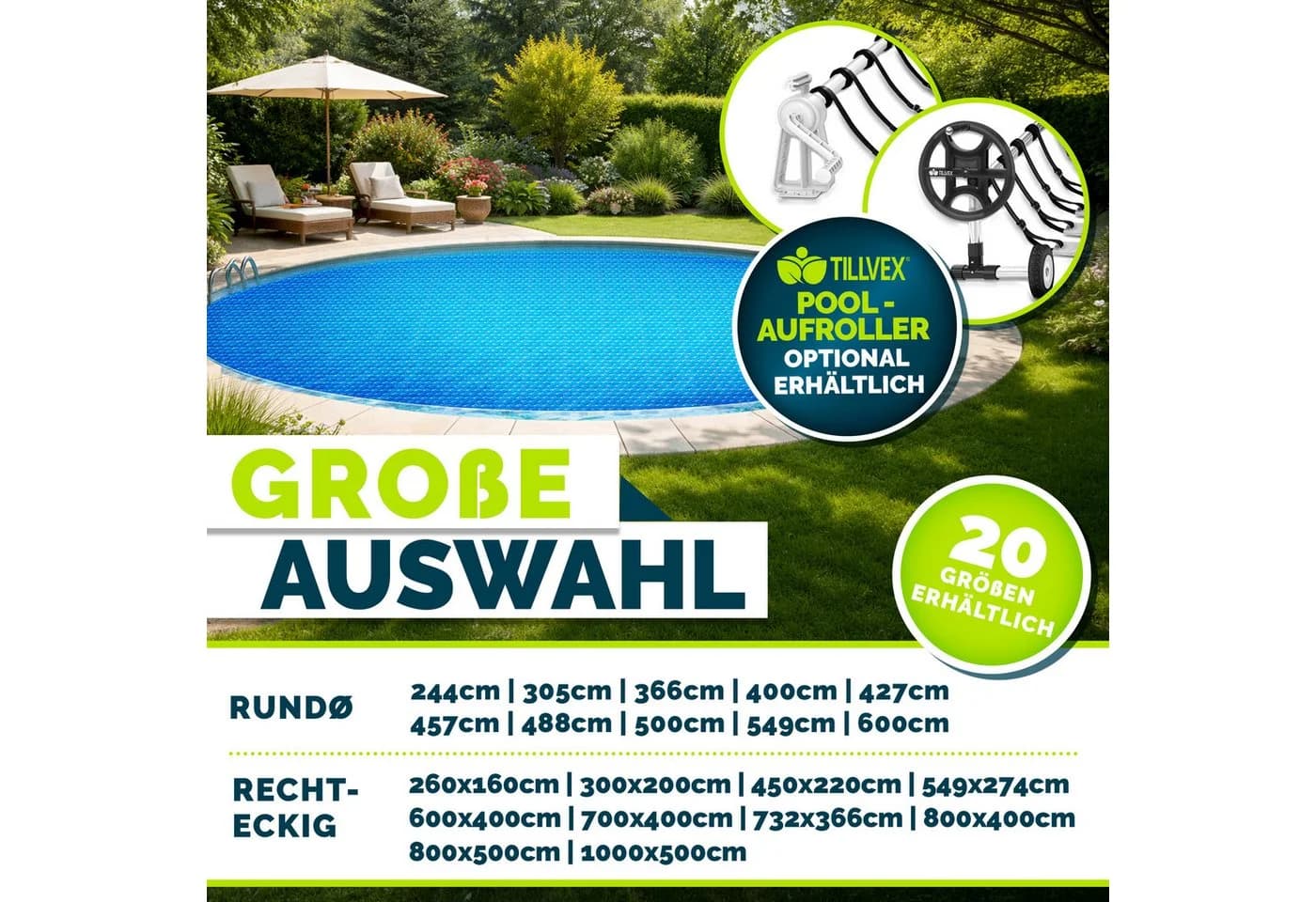 tillvex Solar-Poolfolie 120µ Blau Abdeckplane zuschneidbar