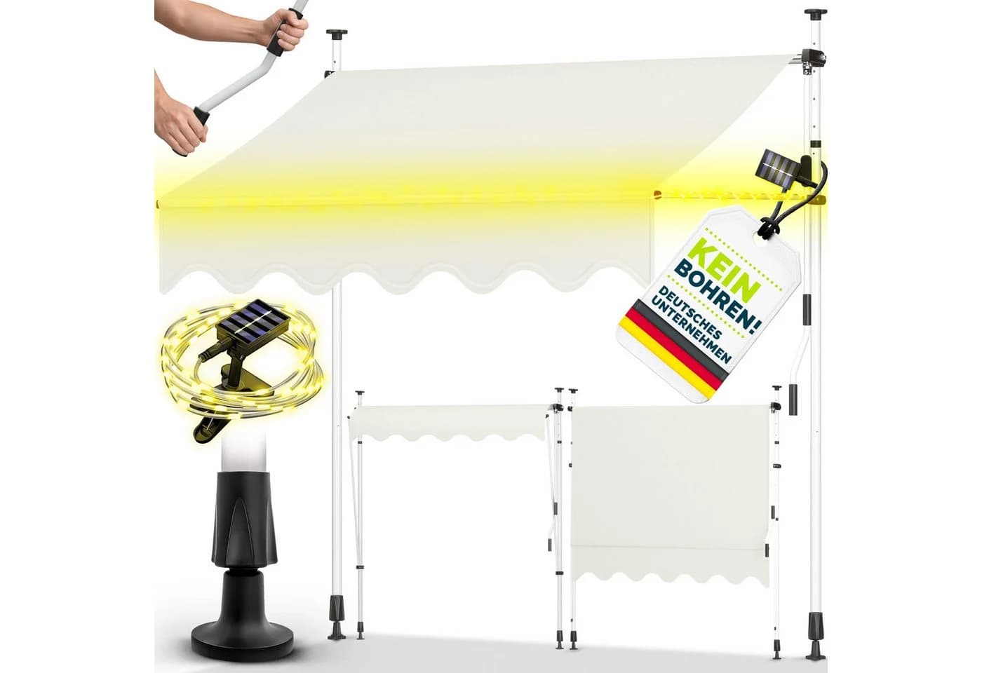 tillvex Klemmmarkise Beige mit LED-Lichterkette & Handkurbel - Bild 2