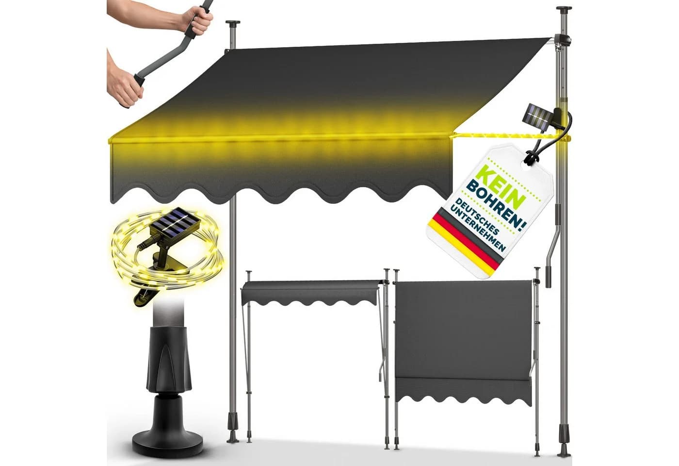 tillvex Klemmmarkise mit LED & Handkurbel Anthrazit - Bild 2