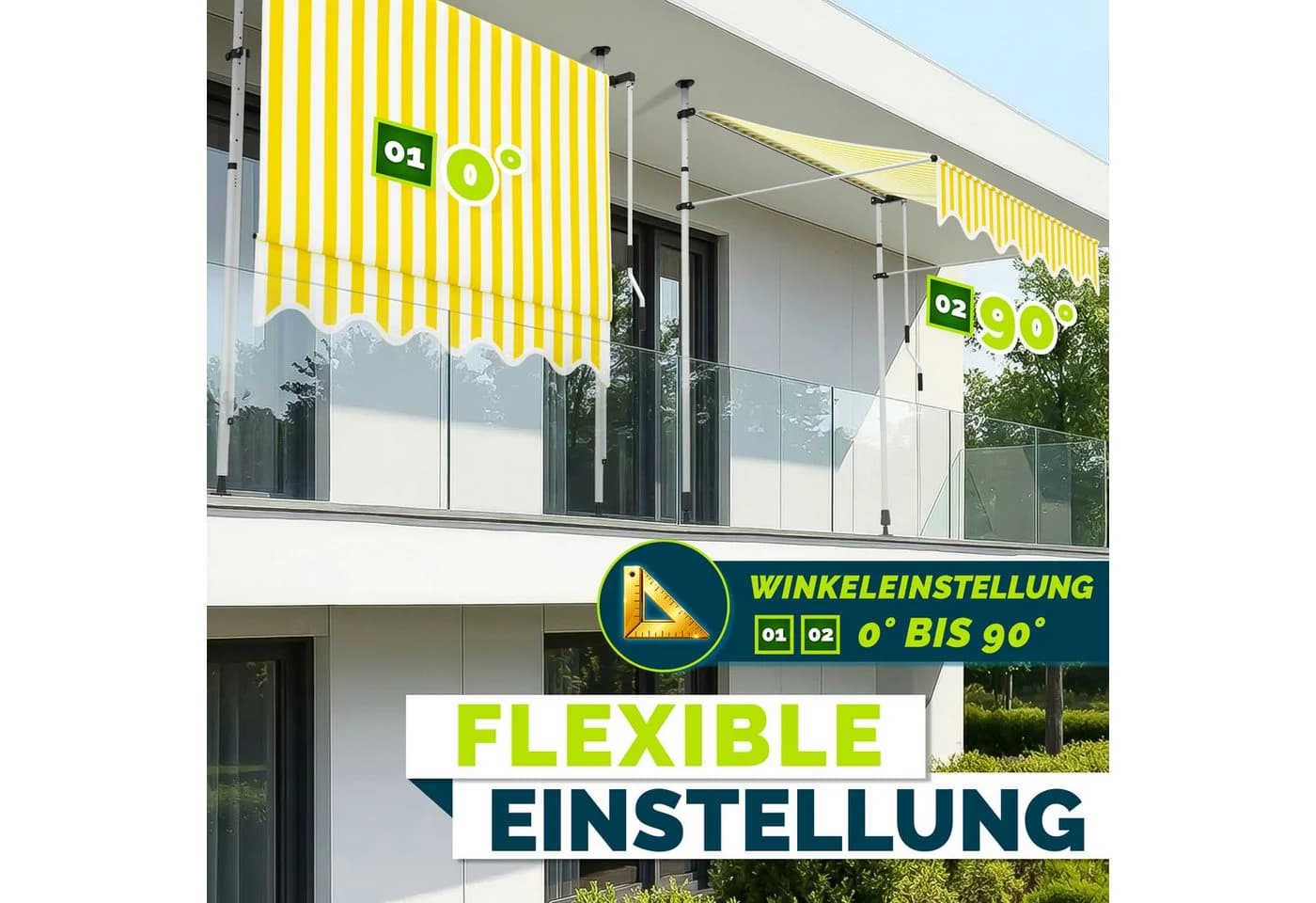 tillvex Klemmmarkise Balkonmarkise mit Handkurbel Gelb/Weiß