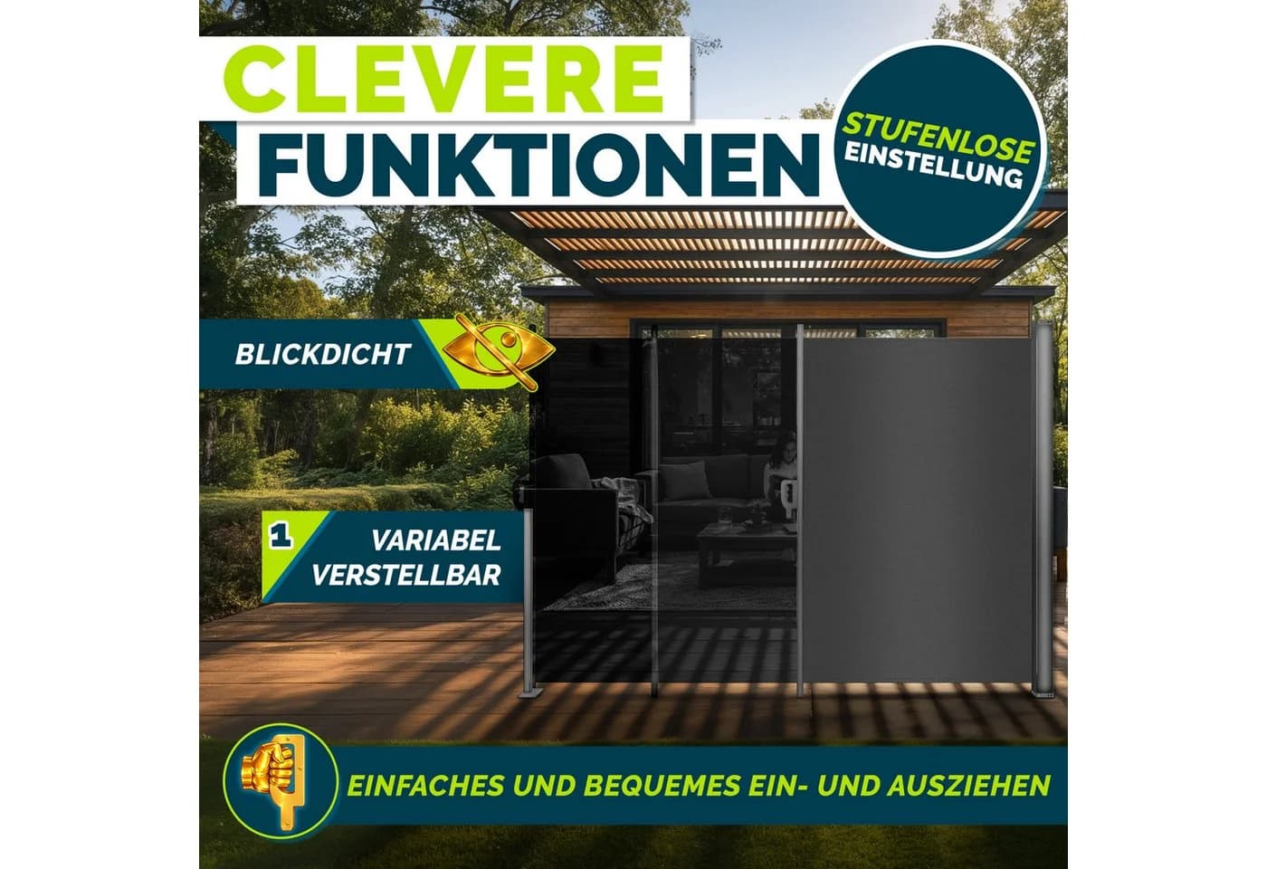 tillvex Seitenmarkise ausziehbar Markise Wandmarkise Sichtschutz