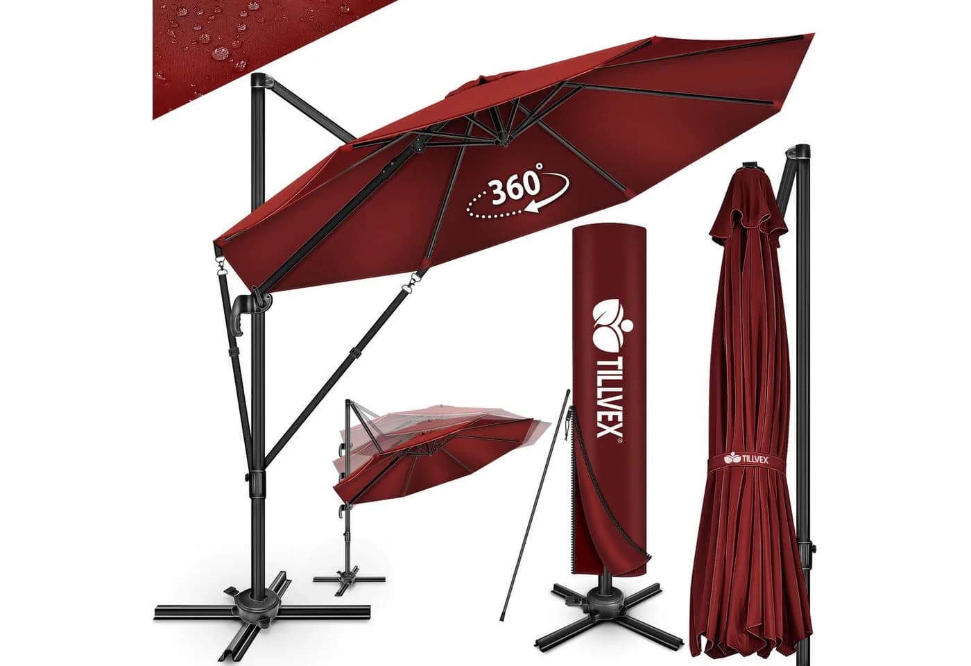 tillvex Premium Sonnenschirm 330 cm Rot mit Abdeckung - Bild 2