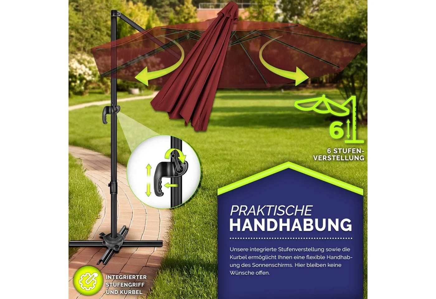 tillvex Premium Sonnenschirm 330 cm Rot mit Abdeckung - Bild 3