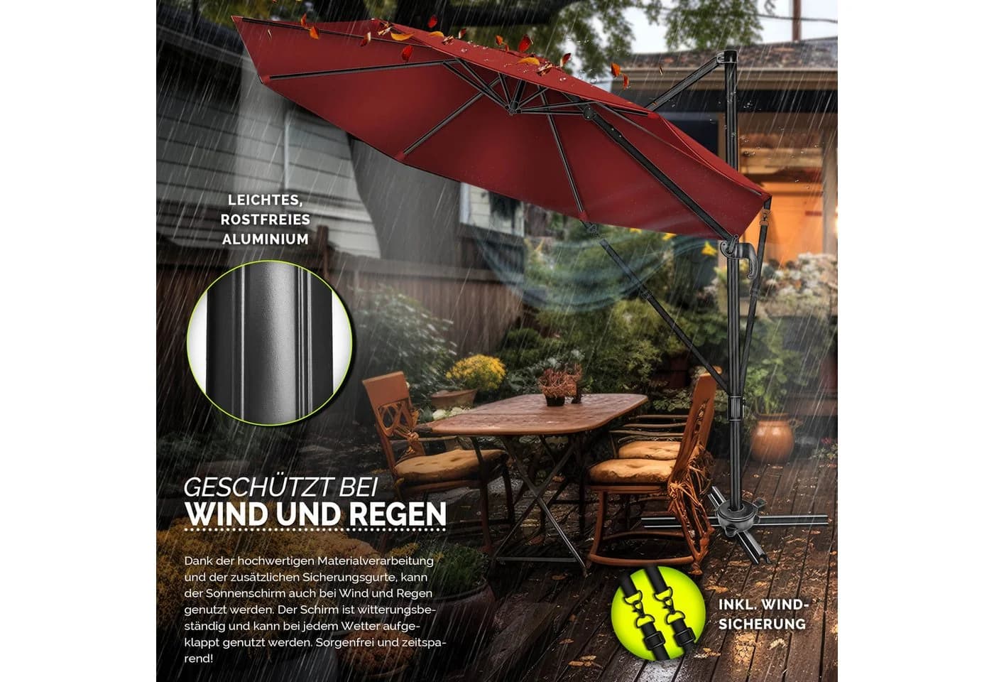 tillvex Premium Sonnenschirm 330 cm Rot mit Abdeckung - Bild 4