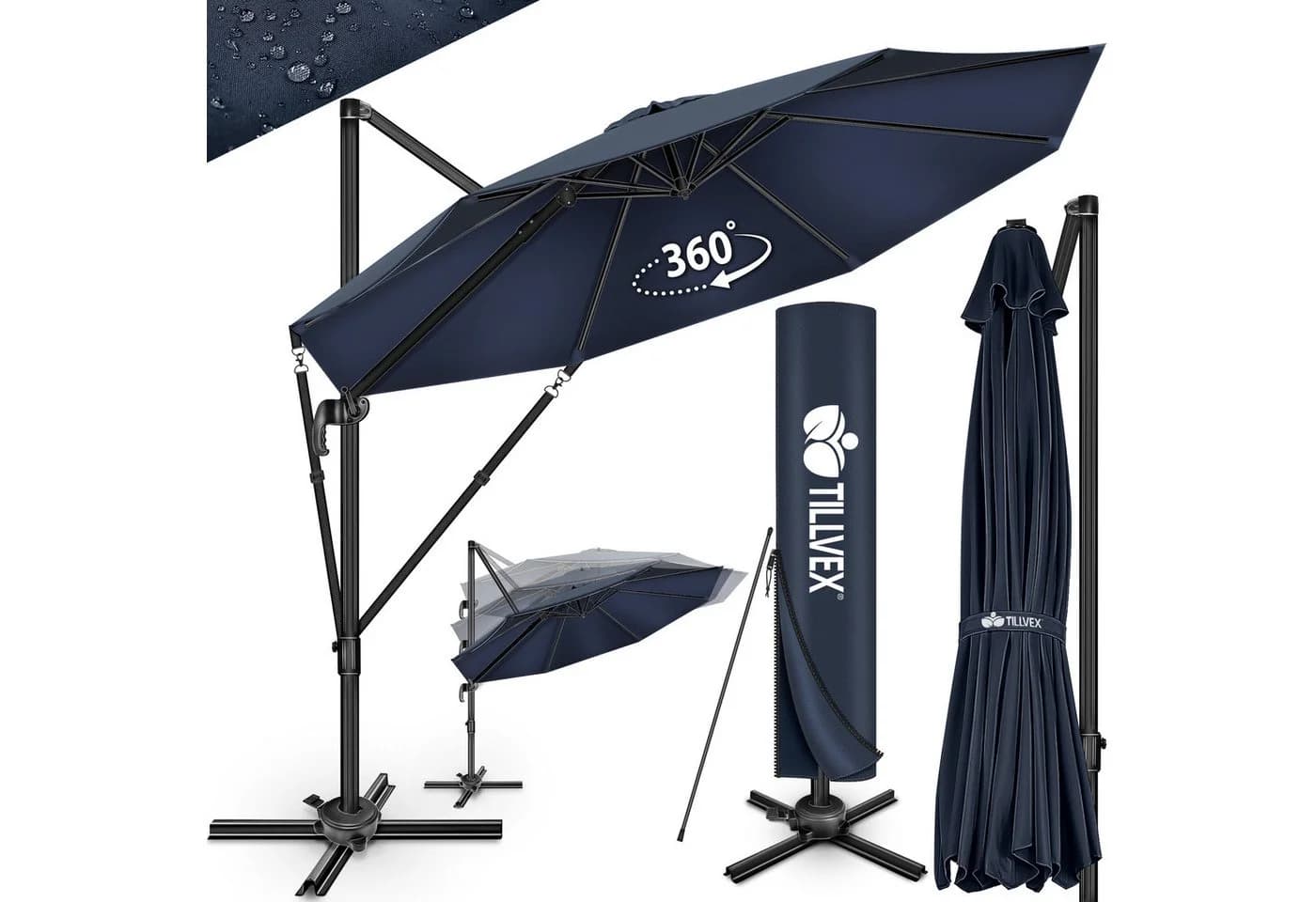 tillvex Premium Alu Sonnenschirm 330 cm blau mit Abdeckung - Bild 2