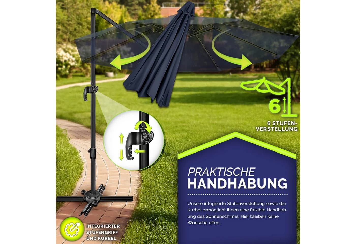 tillvex Premium Alu Sonnenschirm 330 cm blau mit Abdeckung - Bild 3