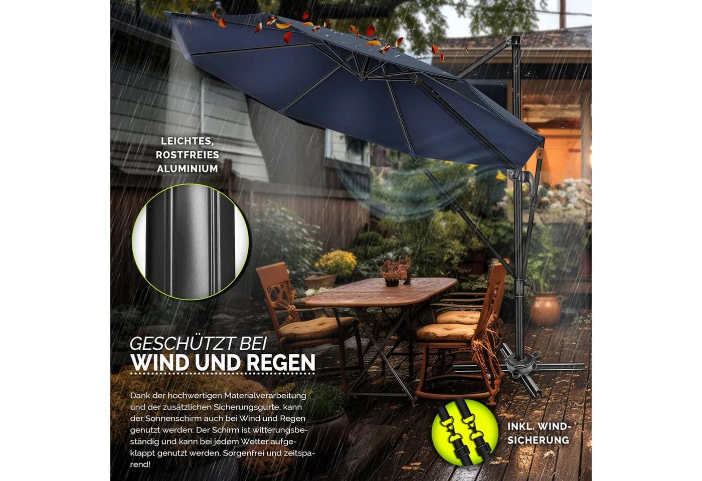 tillvex Premium Alu Sonnenschirm 330 cm blau mit Abdeckung - Bild 4