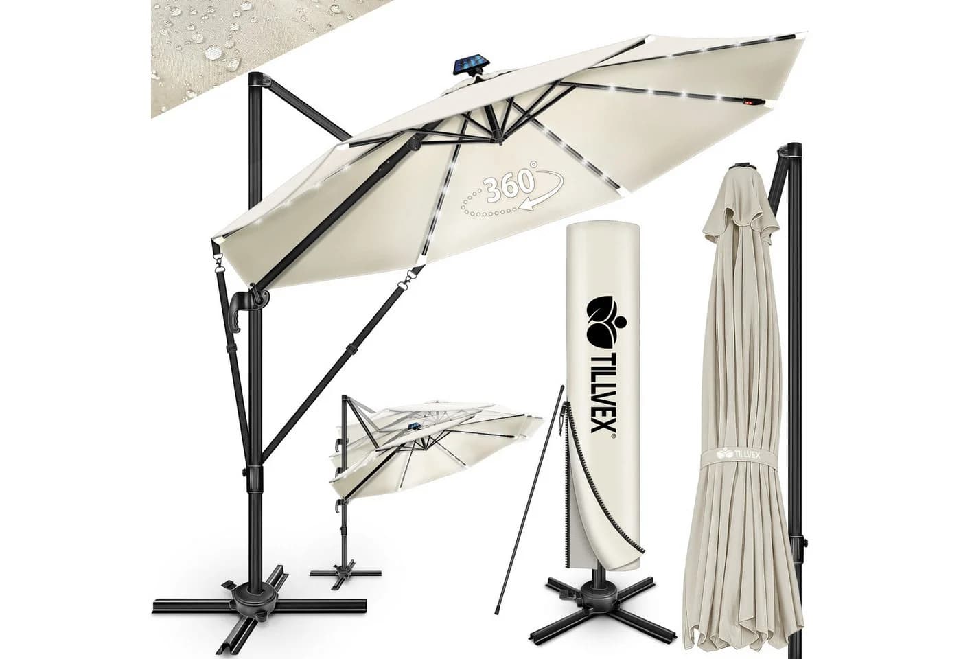 tillvex LED Sonnenschirm 330 cm Aluminium Beige Premium - Bild 2