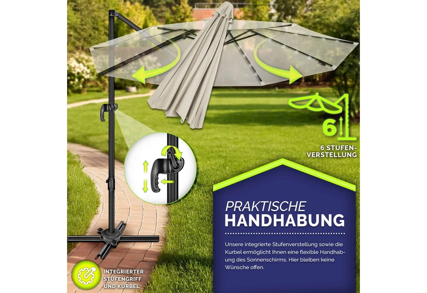 tillvex LED Sonnenschirm 330 cm Aluminium Beige Premium - Bild 3
