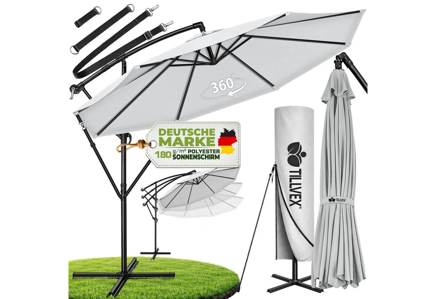 tillvex Sonnenschirm 300-350 cm Kurbel Ampelschirm mit Ständer - Bild 2