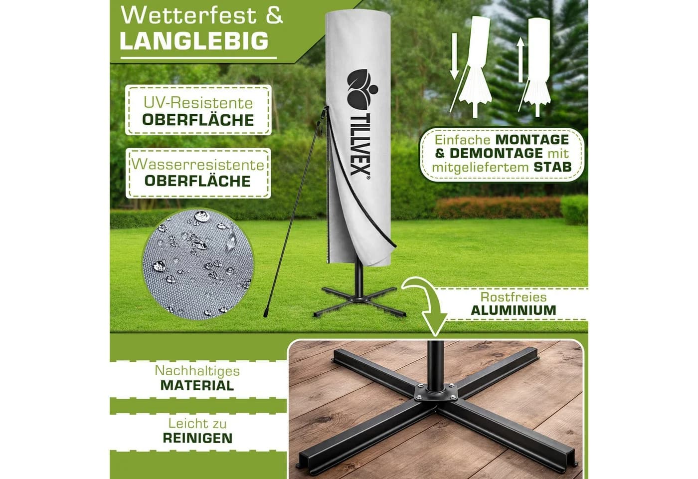 tillvex Sonnenschirm 300-350 cm Kurbel Ampelschirm mit Ständer - Bild 4