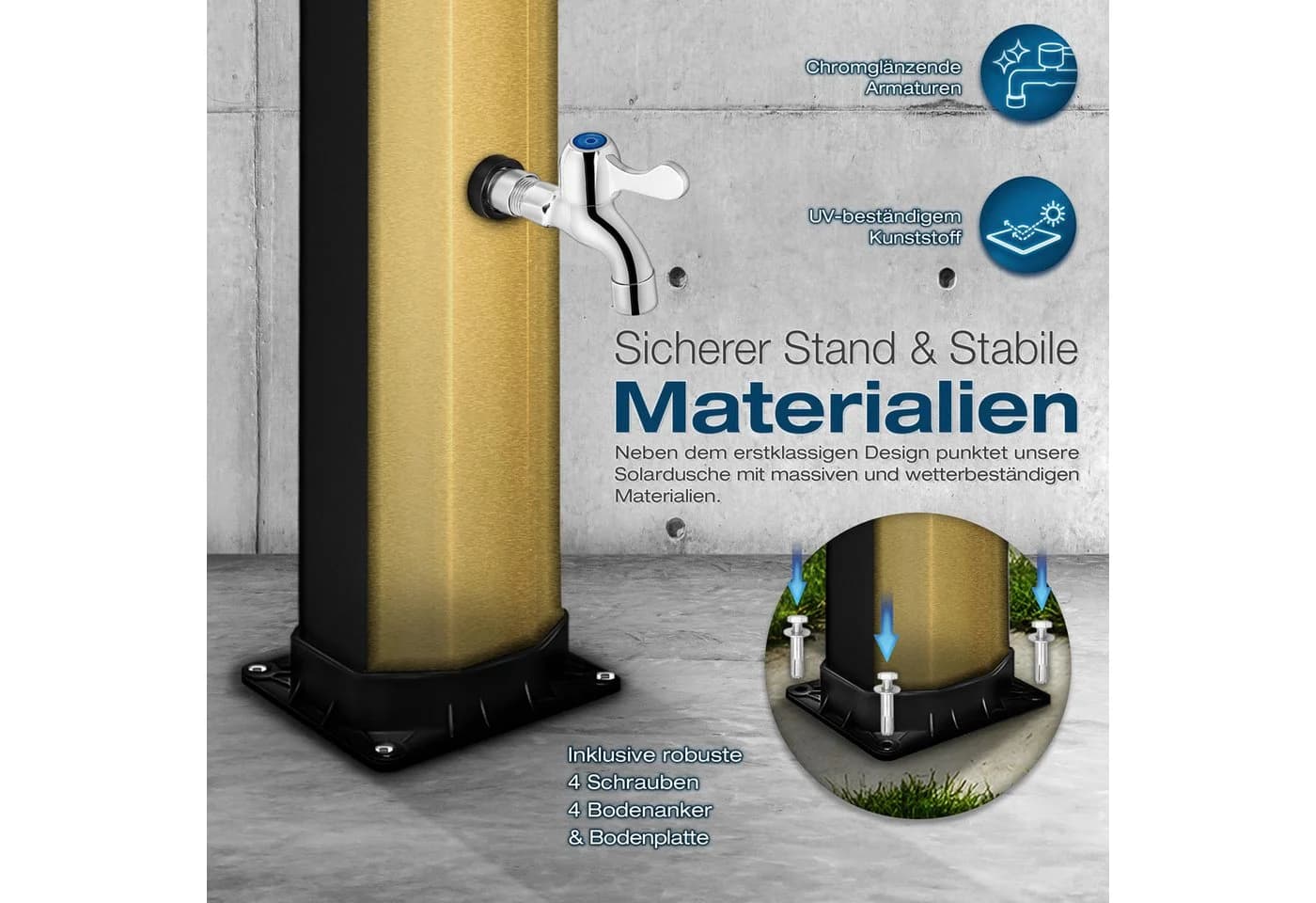 tillvex Solardusche 35L Schwarz/Gold mit Schutzhaube - Bild 4
