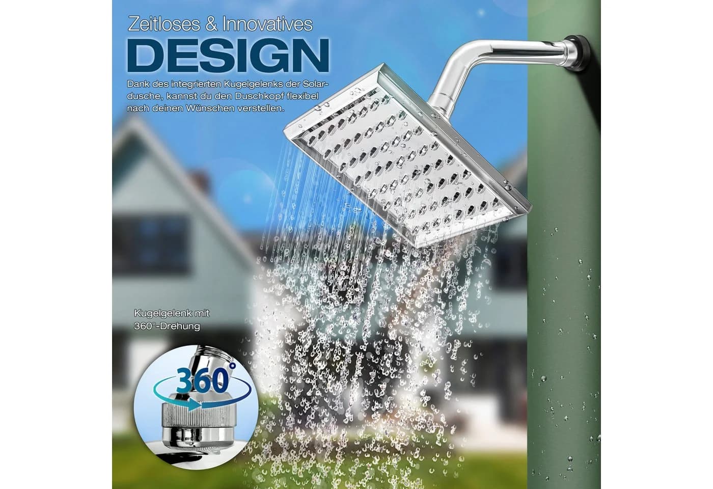 tillvex Solardusche 40 Liter Schwarz/Grün mit Regenduschkopf - Bild 5