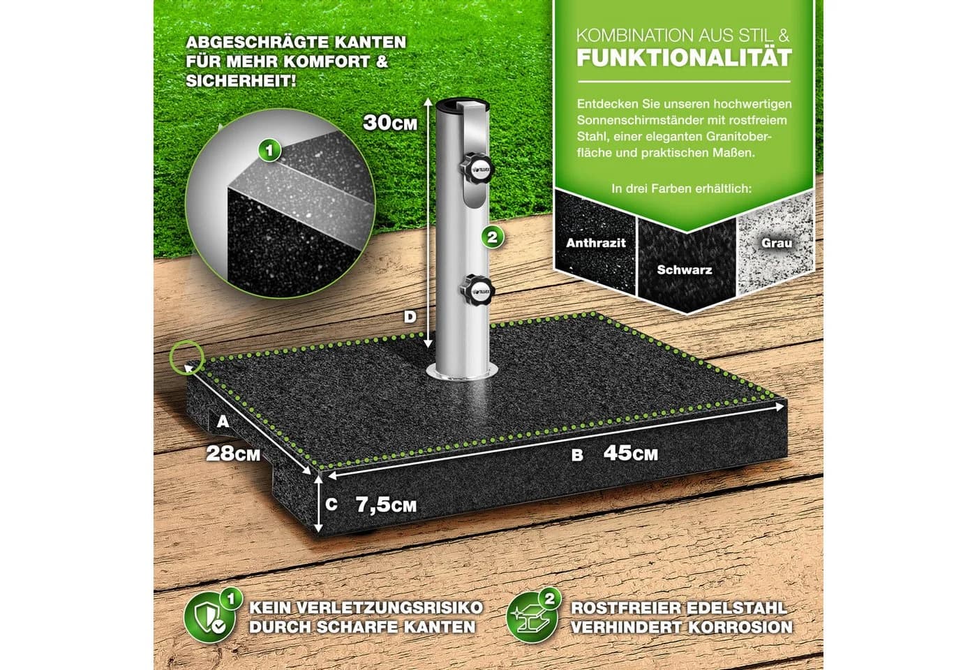 tillvex Granit Sonnenschirmständer Rechteckig Anthrazit