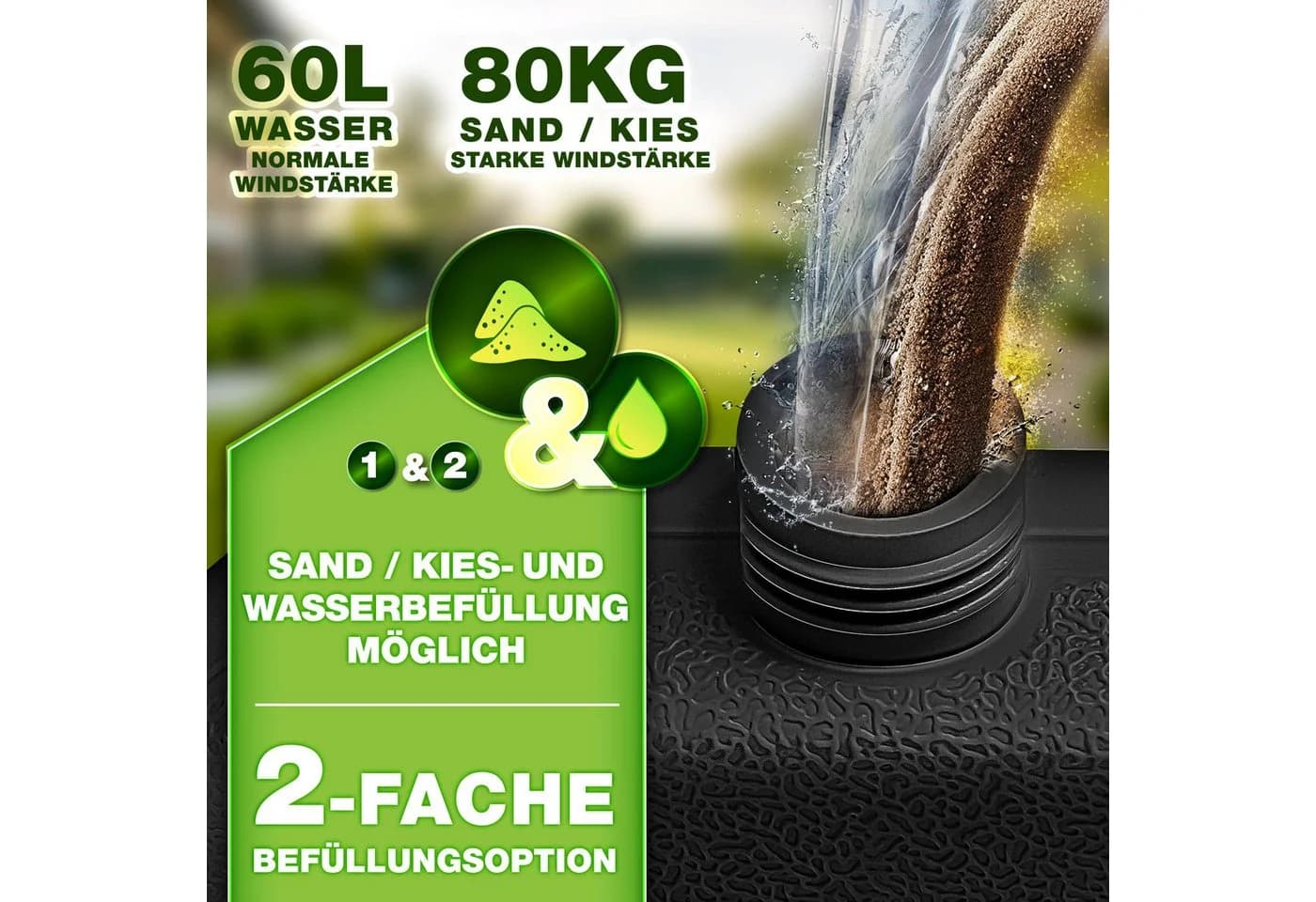 tillvex Sonnenschirmständer 60L/80kg Schwarz - Bild 3
