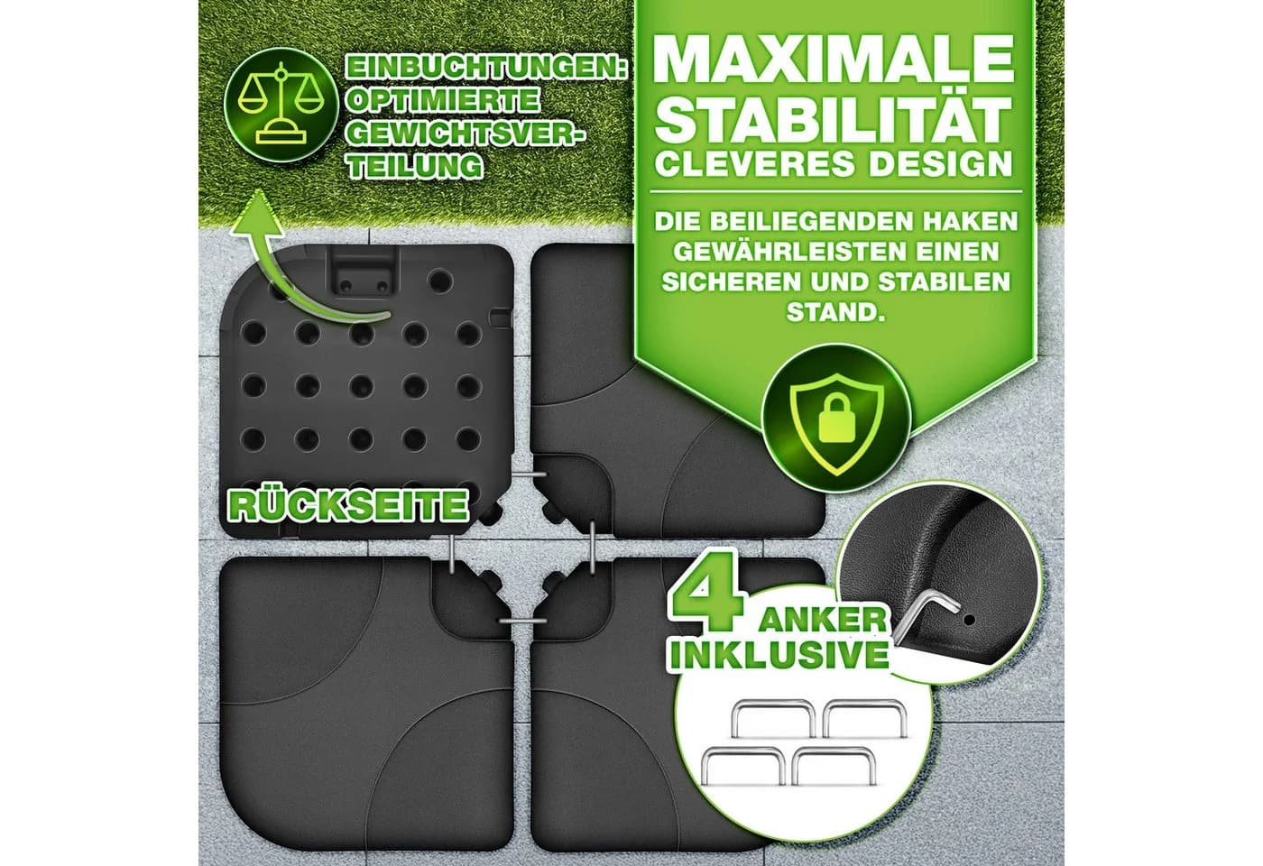 tillvex Sonnenschirmständer 60L/80kg Schwarz - Bild 5