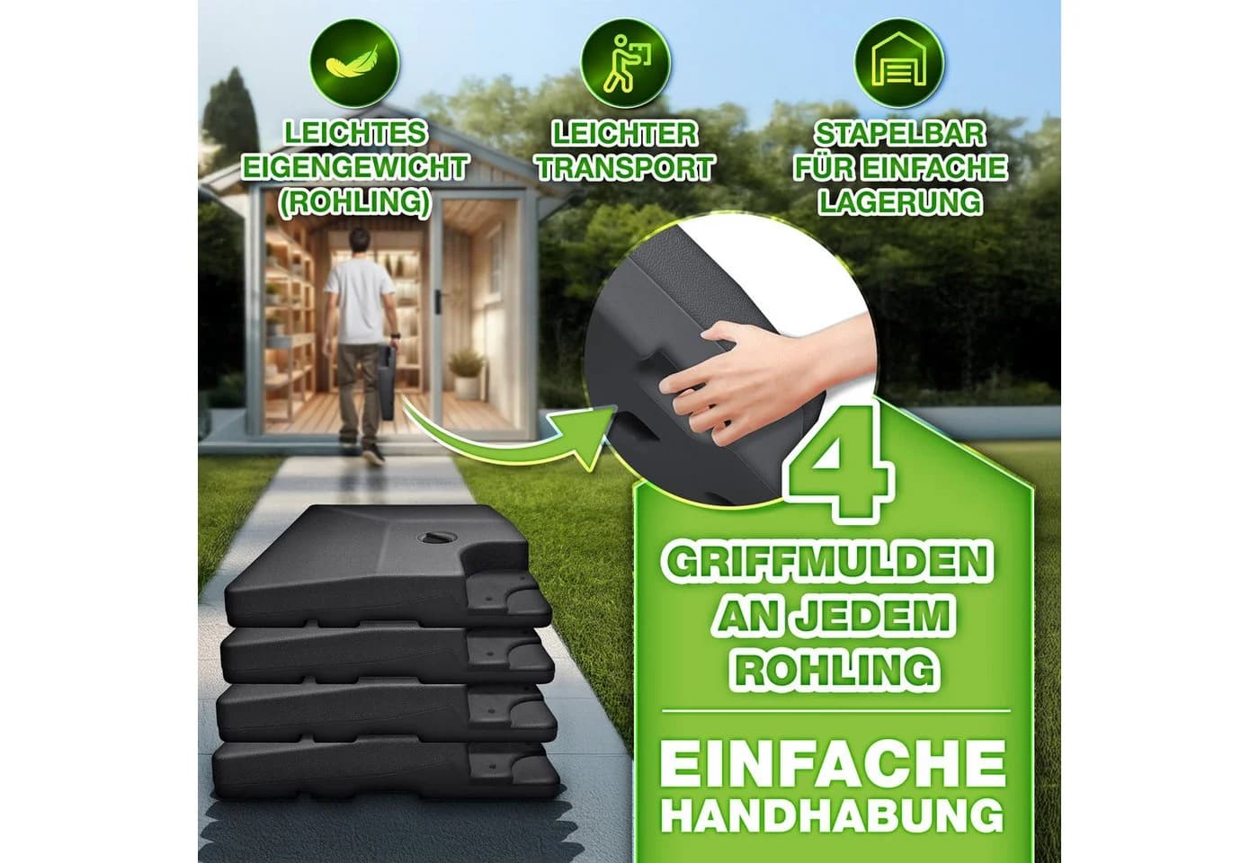 tillvex Sonnenschirmständer 90L/120kg Anthrazit wetterfest 4-teilig